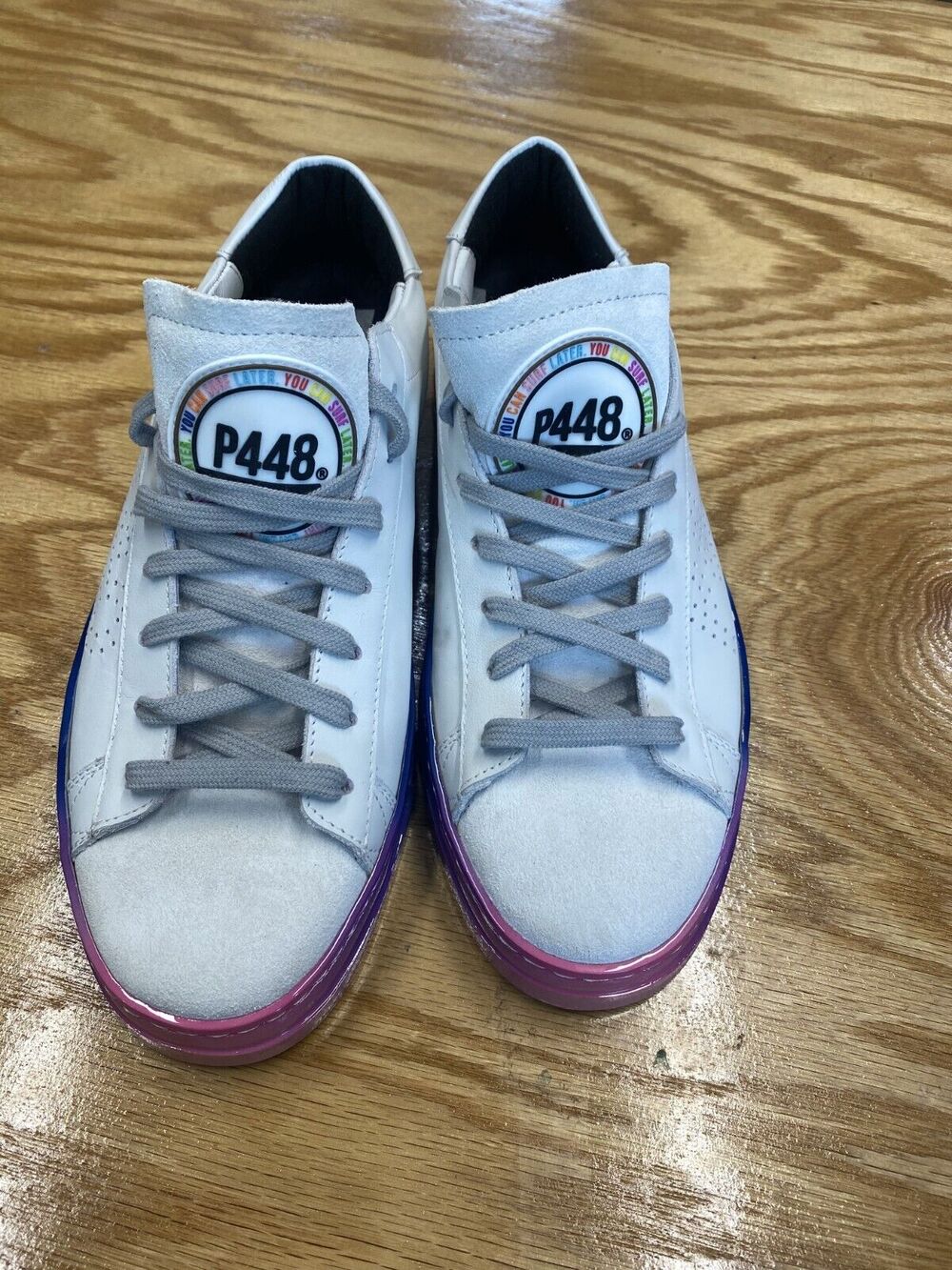P448 Sneakers Women 8.5 White Leather Lace Up Low Top Running Athletic Shoes S28